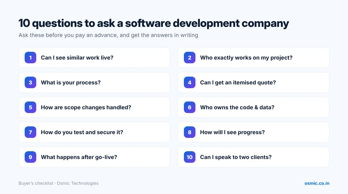 Checklist of 10 questions to ask a software development company before signing a contract